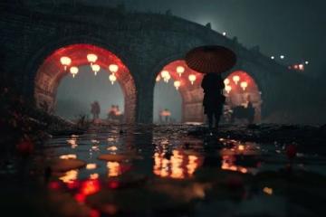 当时光照临那条街上的桥梁之上,我眼前一片美丽的画卷展开。