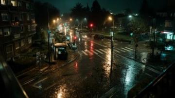 沉重的大雨像一件黑色的披肩般笼罩着城市