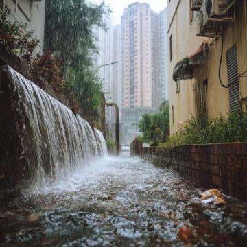 沉重的大雨像一件黑色的披肩般笼罩着城市
