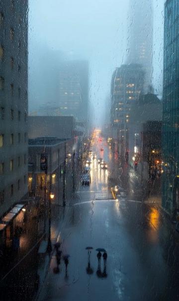 沉重的大雨像一件黑色的披肩般笼罩着城市